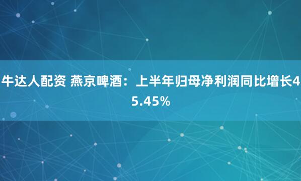 牛达人配资 燕京啤酒：上半年归母净利润同比增长45.45%