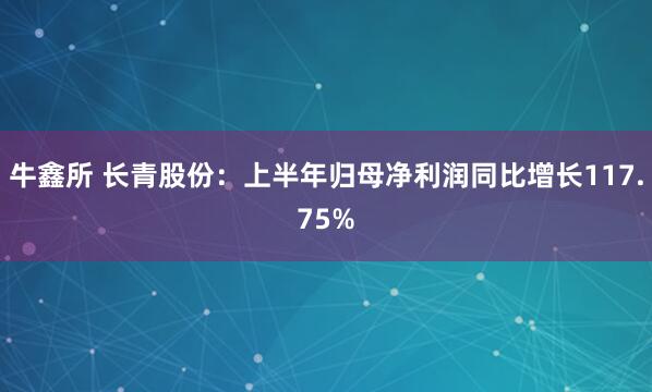 牛鑫所 长青股份：上半年归母净利润同比增长117.75%